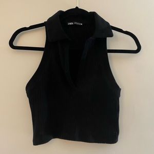COPY - ZARA MEDIUM BLACK COLLAR HALTER V NECK CROP TOP TANK TOP GREAT CONDITION